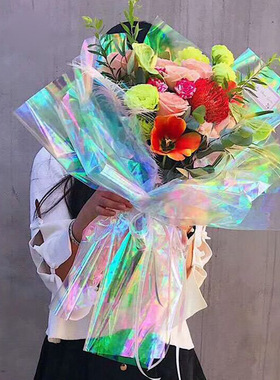 幻彩膜七彩渐变镭射纸透明炫彩膜流萤纸花艺花店用品鲜花包装纸