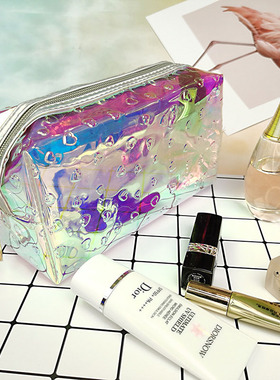 Iridescent TPU embossed pattern makeup cosmetic bag square
