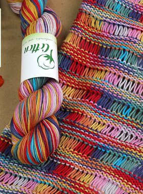 纯棉中细毛线彩虹渐变色段染棉线手工diy编织围巾宝宝毛衣帽子