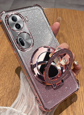 适用opporeno11手机壳reno11pro保护oppo硅胶套5G镜头全包防摔PJH110透明软壳por女115g带镜子支架reon高级感