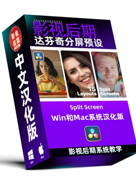 达芬奇插件分屏预设Split Screen Win和Mac汉化版 15组分屏多画面