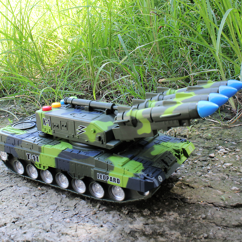 兒童音樂坦克裝甲車模型導彈發射車軍事戰車火箭炮男孩慣性玩具車
