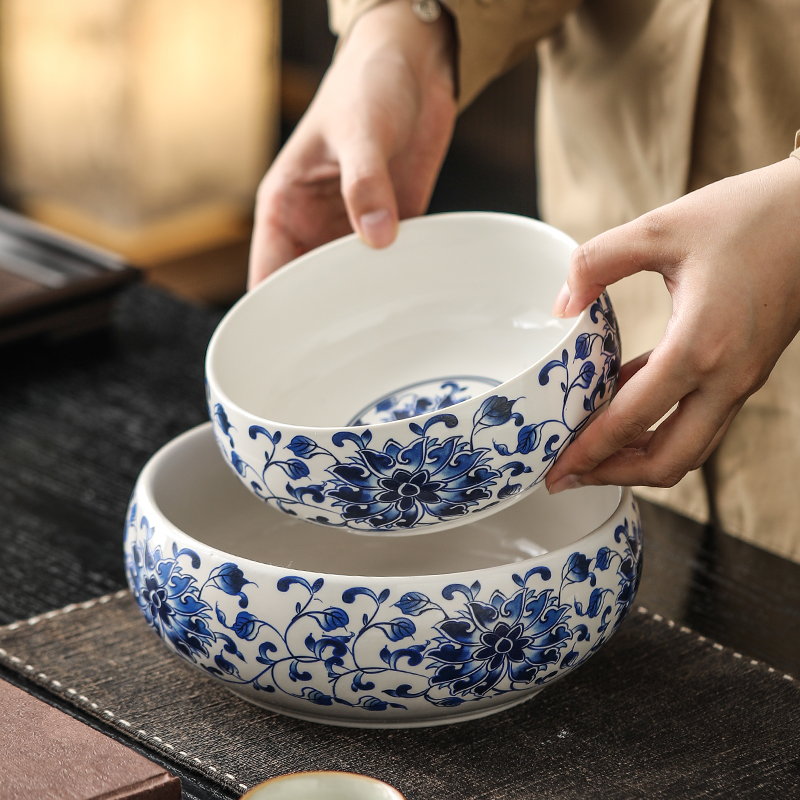 青花缠枝莲陶瓷茶洗大号茶渣缸