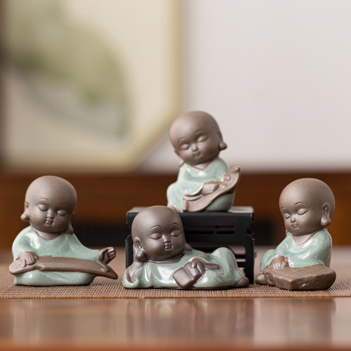 晨翔茶宠禅意琴棋书画小和尚可养
