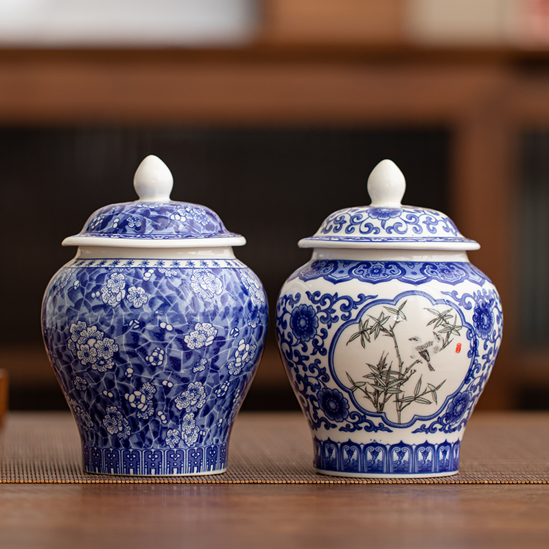 晨翔青花茶叶罐将军罐复古陶瓷罐
