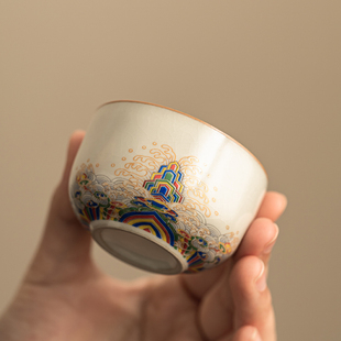 汝窑海水江崖茶杯主人杯高档个人专用单杯喝茶茶盏茶具陶瓷品茗杯