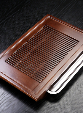 茶盘家用实木托盘储水排水两用不锈钢茶海抽屉式茶台功夫茶具套装