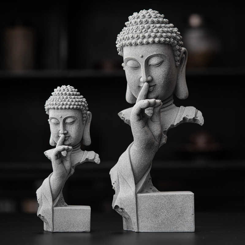中式释迦牟尼佛佛像摆件青砂石鱼缸造景园艺桌面茶室装饰品如来茶
