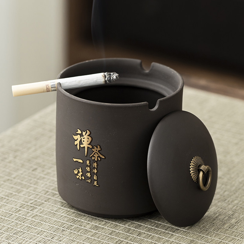创意复古紫砂烟灰缸带盖家用客厅办公室高档轻奢陶瓷烟缸防飞灰,家居饰品,装饰烟灰缸,淘宝优惠券,粉丝福利购,淘宝优惠卷