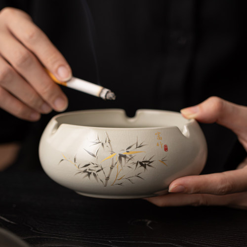汝窑富竹烟灰缸防飞灰中式复古