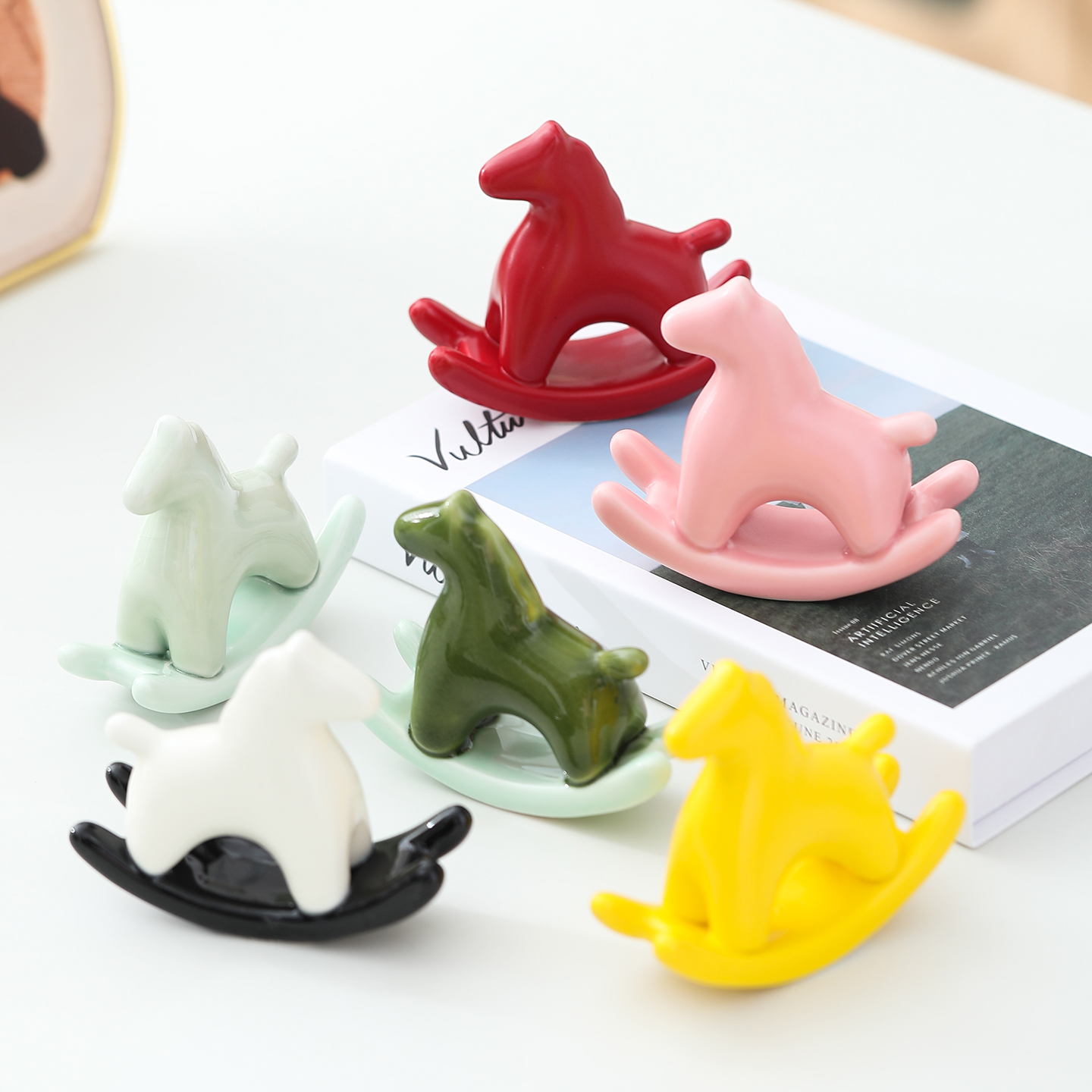 创意可爱摇摇马摆件简约陶瓷茶宠