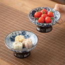 复古青花中式 零食点心干果碗陶瓷托盘 茶点盘高脚水果盘小碟子中式