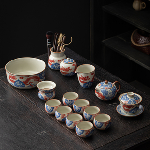 汝窑如意龙功夫茶具套装 家用喝茶泡茶专用茶壶盖碗茶杯整套新款