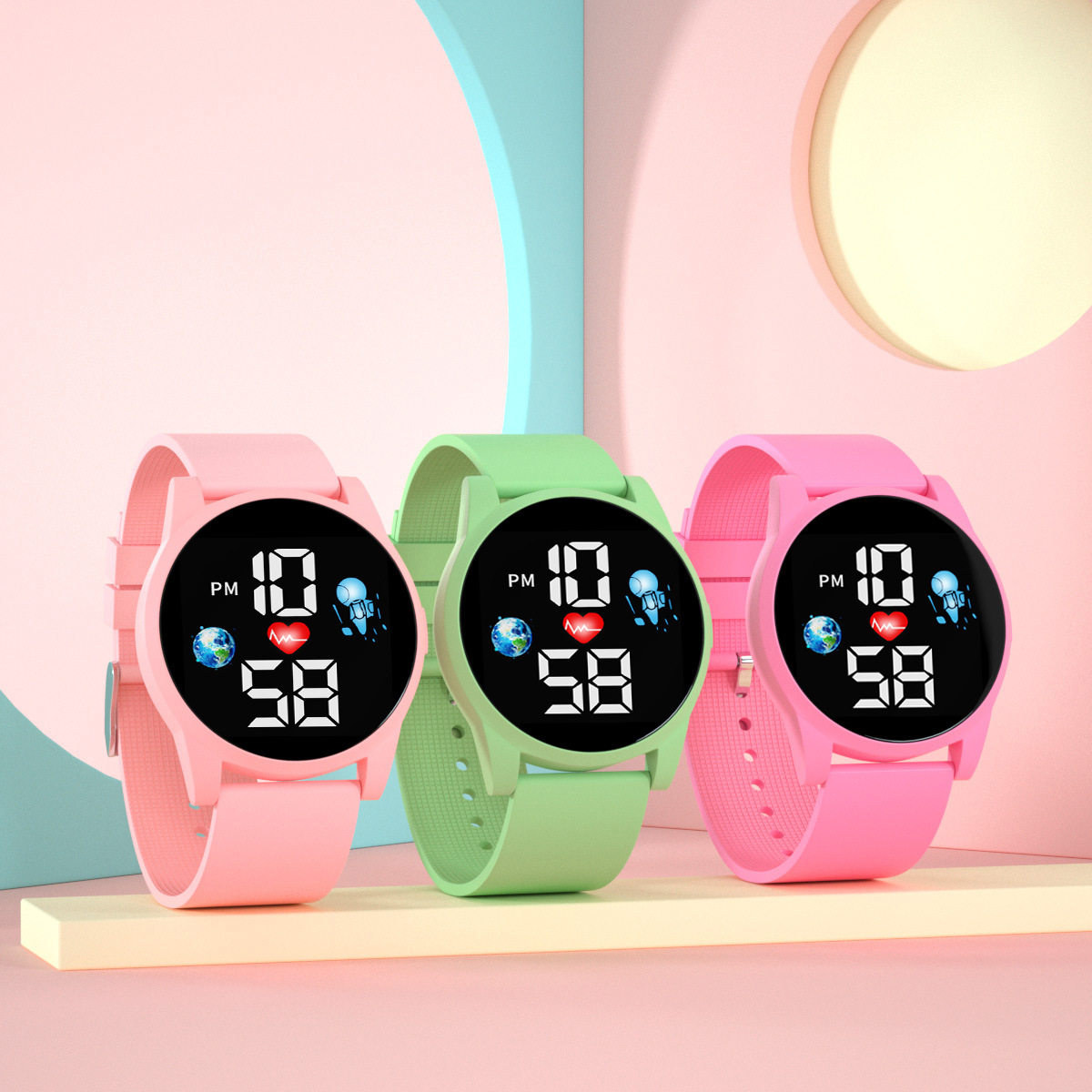 新款高颜值镜子表初中生时尚LED电子表女按键显示地球原宿风手表