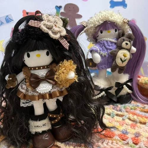 美拉德洋娃娃大波浪长腿kitty包包挂件假发裙套装毛线玩偶钥匙扣