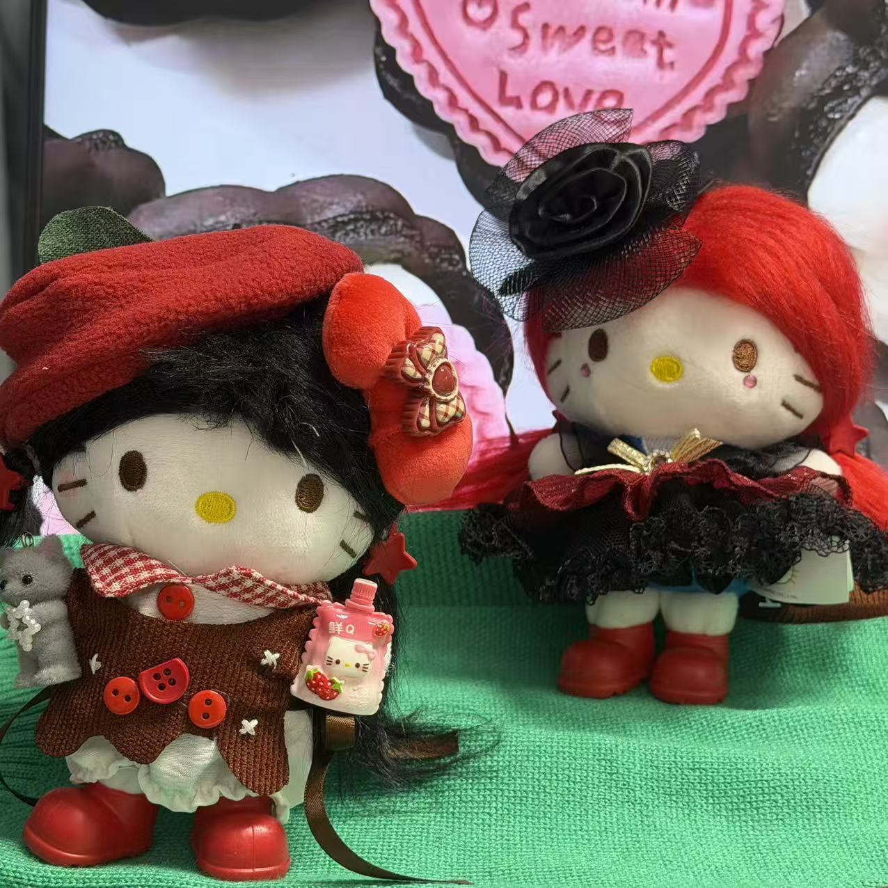 度假甜美风假发kitty包包挂礼物挂饰创意玩偶毛绒公仔kt爱心扣钥