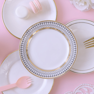 骨碟家用吐骨碟甜品盘轻奢金边陶瓷6寸盘小盘子装骨头碟子蛋糕盘