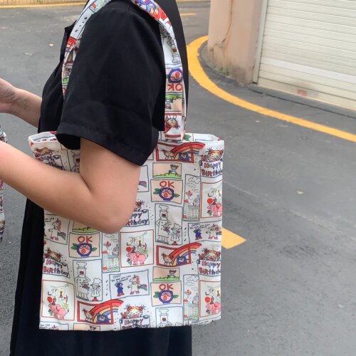coco酱女孩帆布包韩版ins可爱手挽手拎袋学生上课通勤托特单肩包