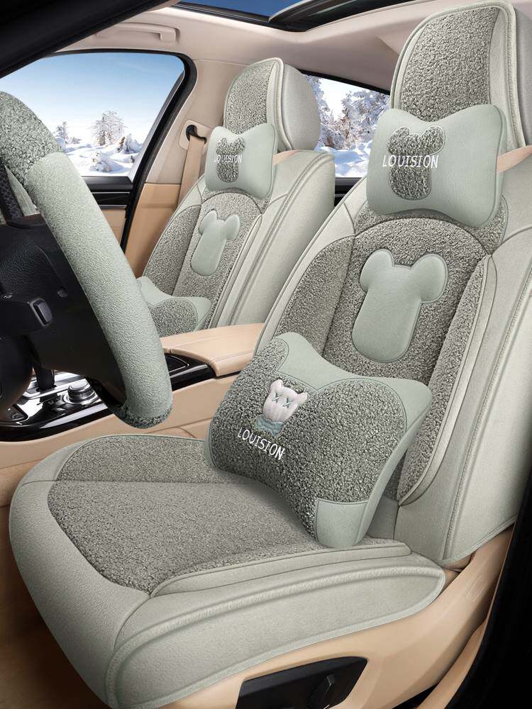 适用于朗逸plus汽车坐套冬季毛绒卡通保暖车座垫可爱羽绒加厚全包