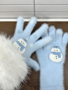 雪地里小雪人！可爱雪搭子保暖加厚少女心手套2025新款蓝色雪花潮