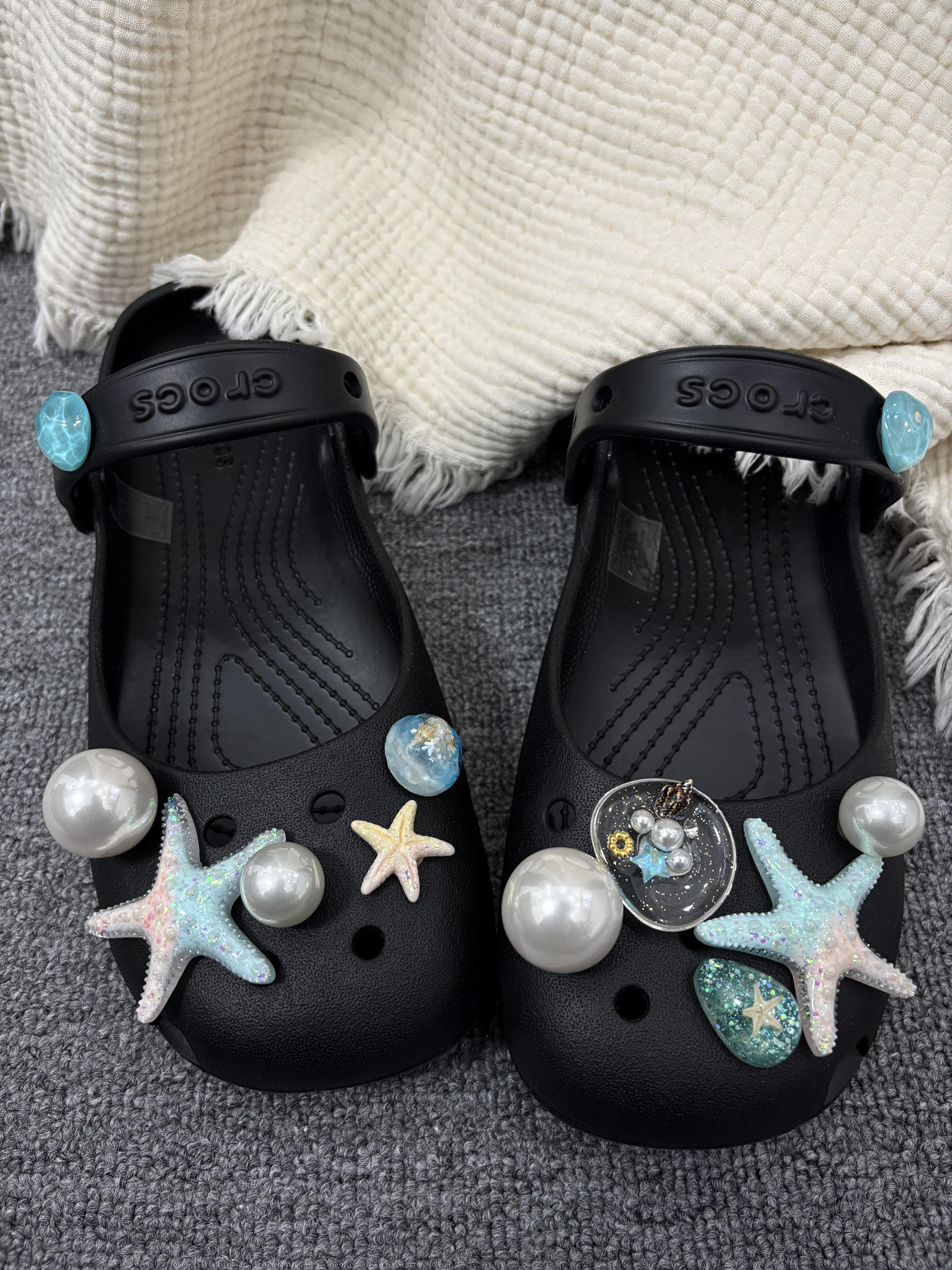 夏日小清新海洋风!渐变海星冰透贝壳芭蕾舞鞋花2026新款百搭鞋扣
