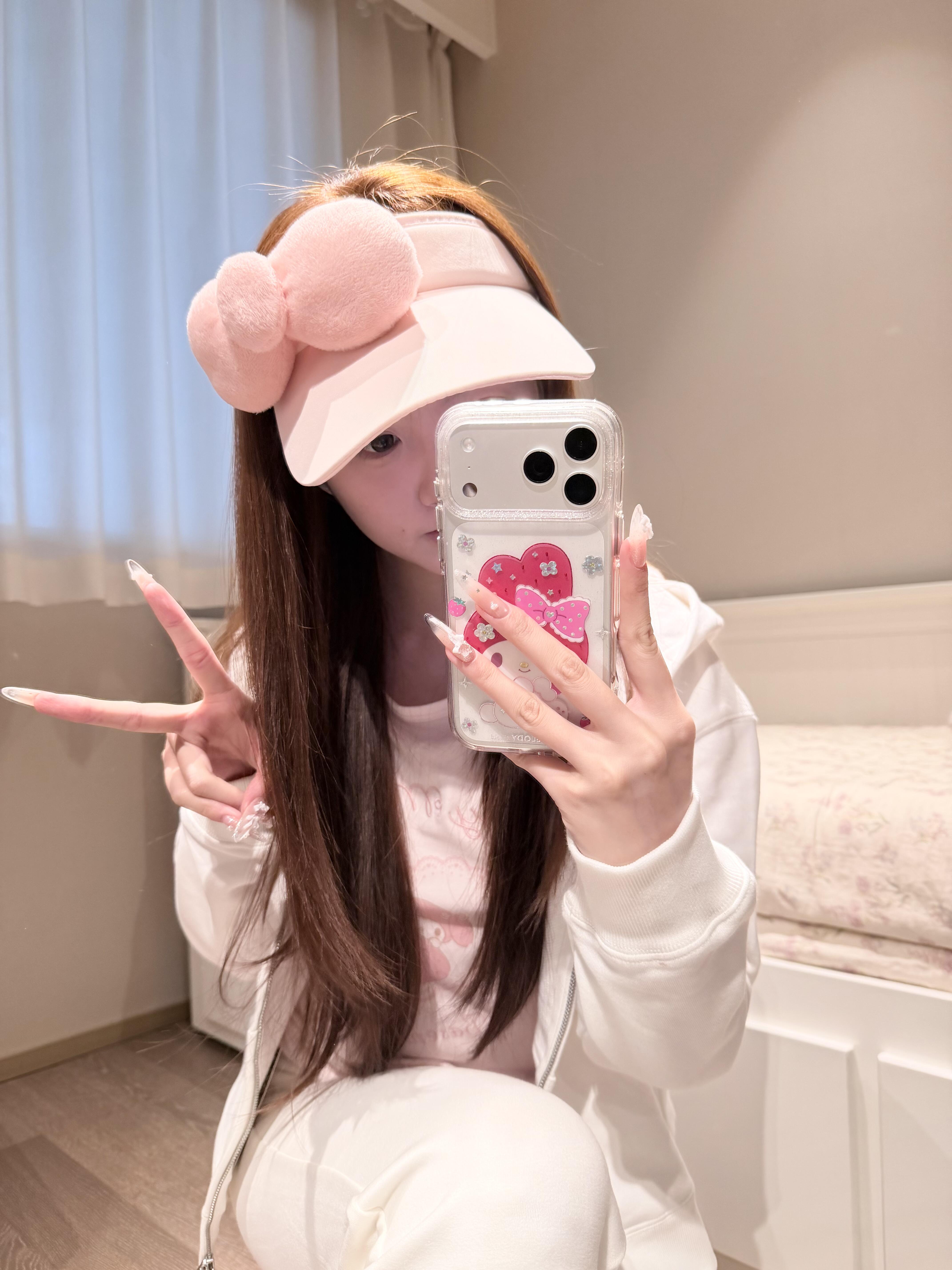 好嗲kitty大号蝴蝶结空顶冰丝防晒帽2026新款樱花粉少女心太阳帽