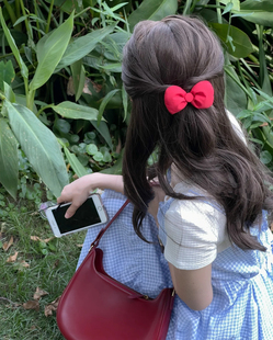 可爱少女Hello kitty同款红色蝴蝶结发夹高颜值甜美可爱半扎发饰