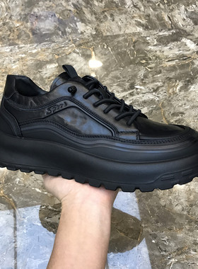 2026新款男鞋春季真皮厚底时尚休闲鞋透气百搭黑色懒人鞋软底潮流