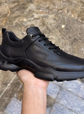 潮流2026新款真皮男鞋黑色厚底时尚休闲鞋系带百搭透气超轻运动鞋