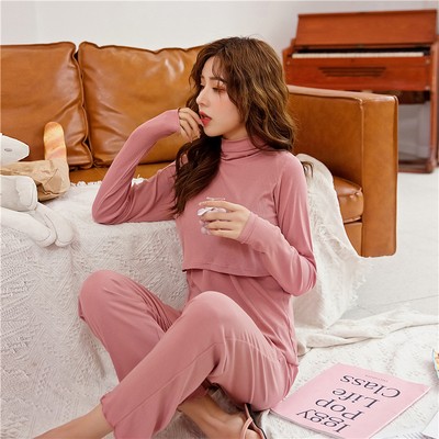 高领哺乳衣莫代尔孕妇产后家居服