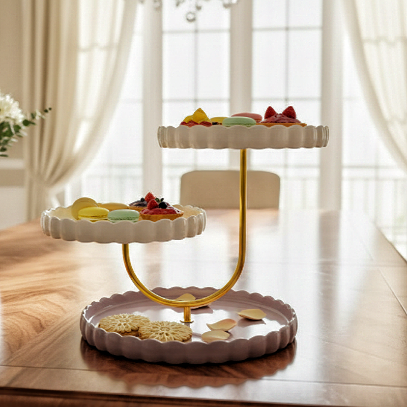 欧式高颜值点心托盘多层蛋糕架家用甜品展示架收纳果盘陶瓷水果盘