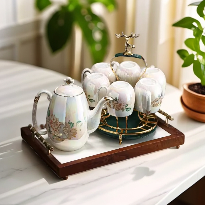 高档中式茶具套装轻奢乔迁结婚水具水杯家用客厅茶杯杯子陶瓷杯具