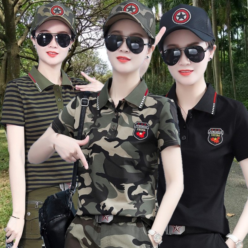 户外迷彩T恤女式2024夏季