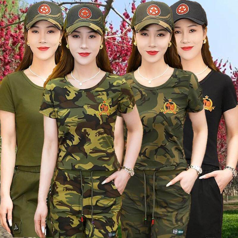 户外水兵舞蹈服短袖迷彩T恤女