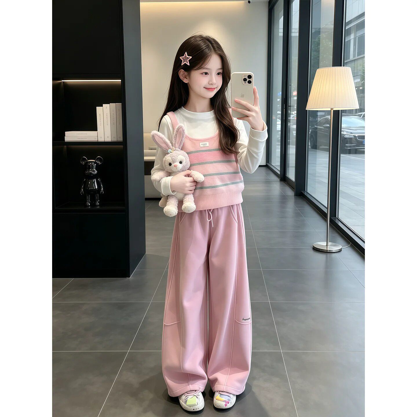 女童春秋新款毛衣吊带阔腿三件套