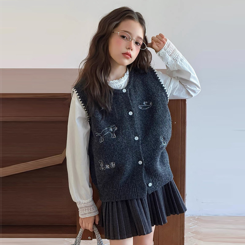 女童韩系针织马甲背心毛衣两件套