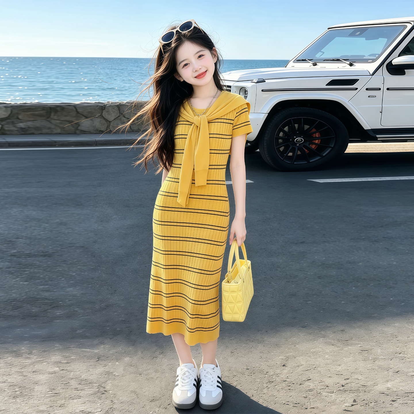 女童夏季显瘦针织短袖连衣裙