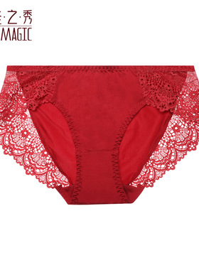 夏娃之秀官网红色内裤女纯棉裆收腹性感蕾丝薄款女士三角裤K3728