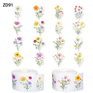 饰封口贴纸 彩色花卉自粘贴纸ins风高颜值精美花束装 200贴 卷春季