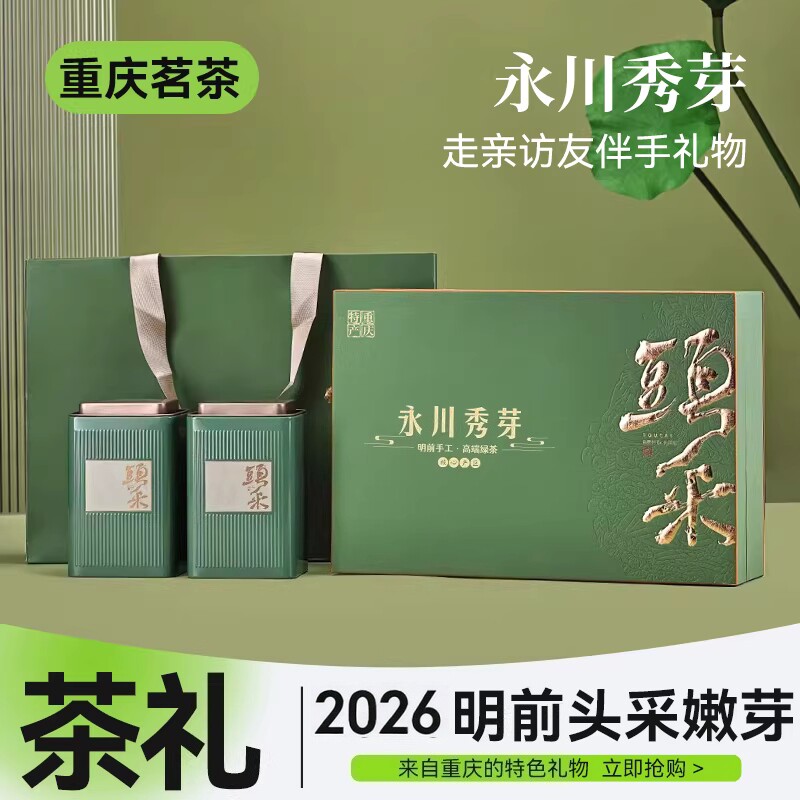 2026年新茶永川秀芽头春头采明前特级高山云雾茶叶绿茶高档礼盒装