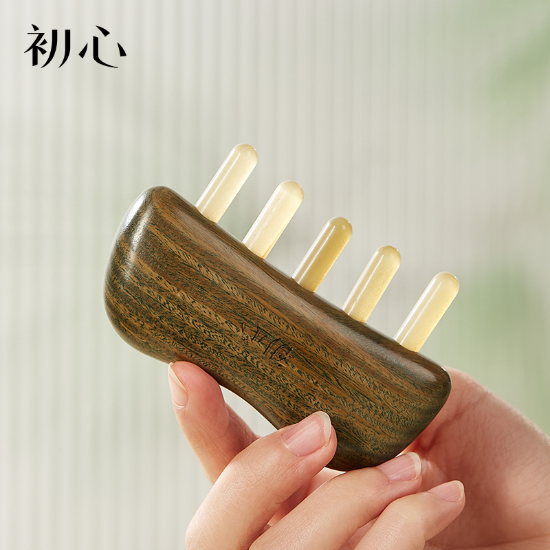 初心牛角梳子纯天然头部经络宽齿