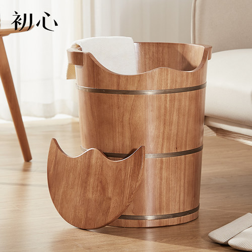 加高加深带盖实木恒温足浴桶