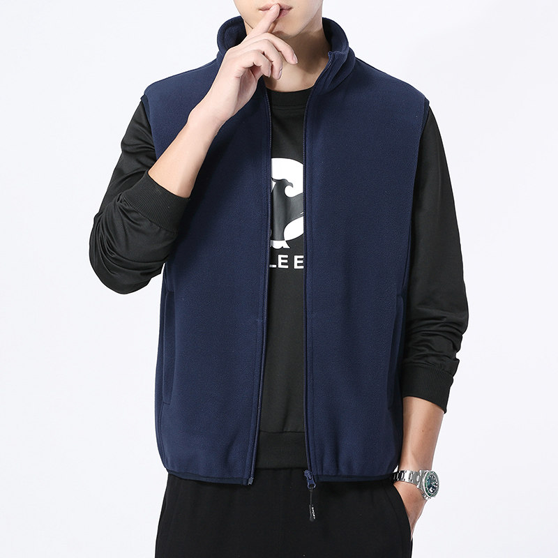 FLEECE VEST MENS AUTUMN AND WINTER WEAR VESTS CASUAL WINDPROOF STAND-UP COLLAR JACKETS FASHIONABLE SHOULDER FLEECE