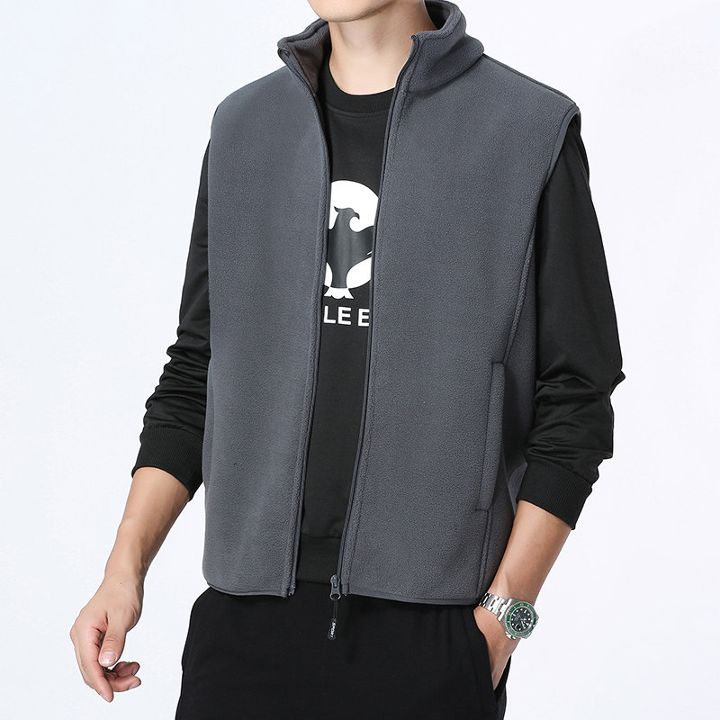 FLEECE VEST MENS AUTUMN AND WINTER WEAR VESTS CASUAL WINDPROOF STAND-UP COLLAR JACKETS FASHIONABLE SHOULDER FLEECE
