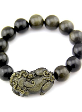 天然貔貅黑曜石单圈手串