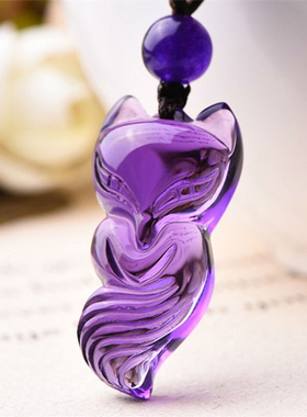 天然紫水晶挂坠长尾狐项链