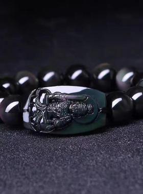 彩虹眼黑曜石不动尊菩萨属鸡手链