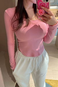 长袖韩版圆下摆短款女