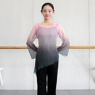中国古典舞蹈服装女身韵练功服飘逸喇叭长袖天丝轻薄纱衣款
