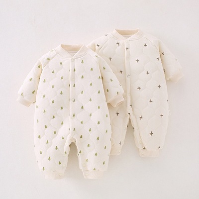 婴幼儿夹棉连体衣秋冬季保暖棉服男女宝宝可爱加厚哈衣温暖爬爬
